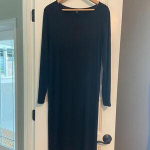 Eileen Fisher Stretch Jersey Knit Round Neck Dress - Black - Medium